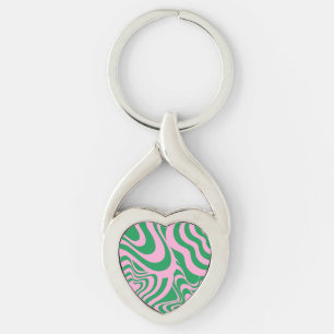 Färglöst Retro Swirl Groovy Y2K Mönster Twisted Heart Silverfärgad Nyckelring