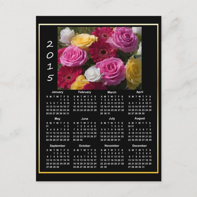 Färglöst Ro och blommor 2015 Kalender Vykort (Framsida)