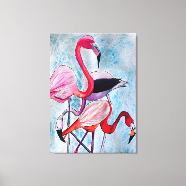 Färglöst rosa flamingo vattenfärgsdel canvastryck (Framsida)