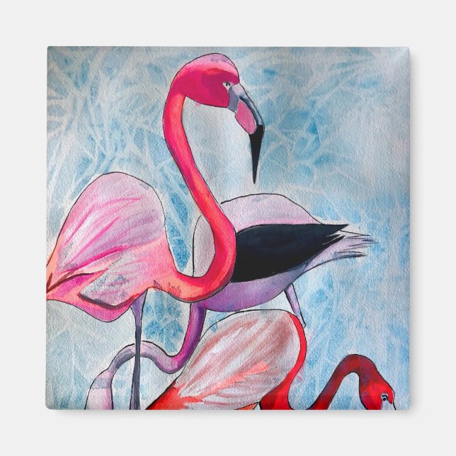 Färglöst rosa flamingo vattenfärgsdel magnet (Framsidan)