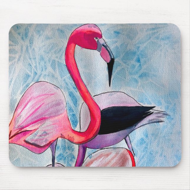 Färglöst rosa flamingo vattenfärgsdel musmatta (Framsidan)
