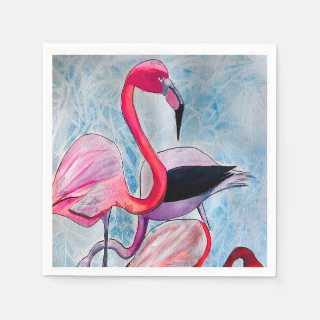 Färglöst rosa flamingo vattenfärgsdel pappersservett (Framsidan)