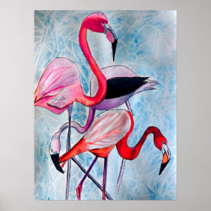 Färglöst rosa flamingo vattenfärgsdel poster