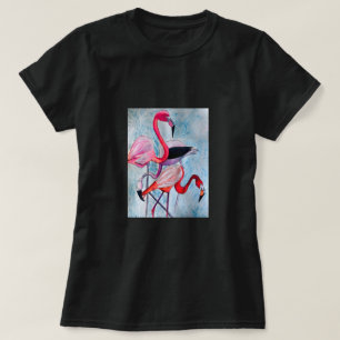 Färglöst rosa flamingo vattenfärgsdel t shirt