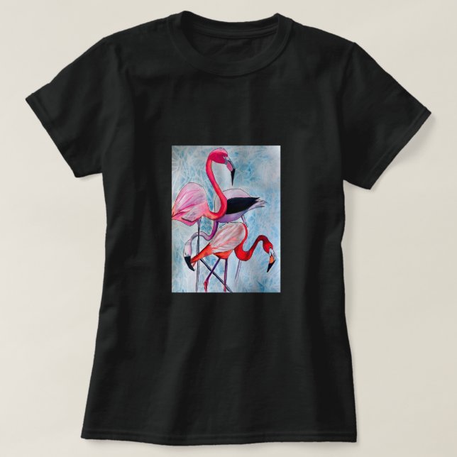 Färglöst rosa flamingo vattenfärgsdel t shirt (Design framsida)