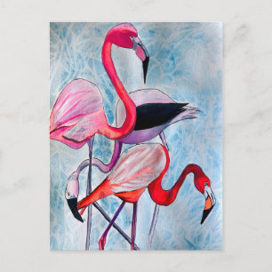 Färglöst rosa flamingo vattenfärgsdel vykort