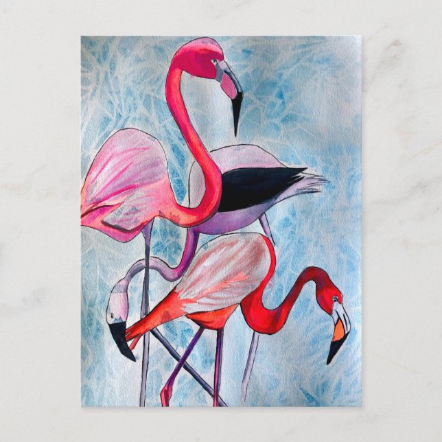 Färglöst rosa flamingo vattenfärgsdel vykort (Framsida)