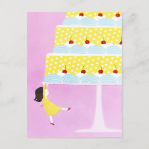 Färglöst Rosa Flicka Birthday Cake Helg Vykort