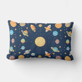 Färglöst rymdtemat Mönster med planeter Lumbarkudde