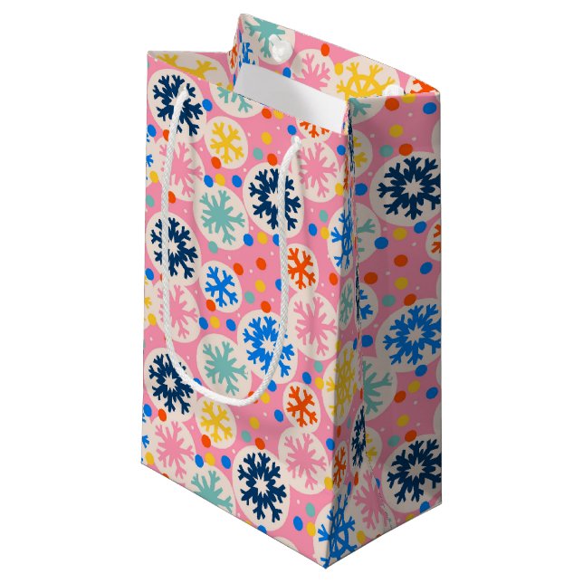 Färglöst Snöflingor på Rosa Helgdag Mönster (Framsidan Vinklad)