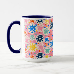 Färglöst Snöflingor på Rosa Helgdag Mönster Mugg