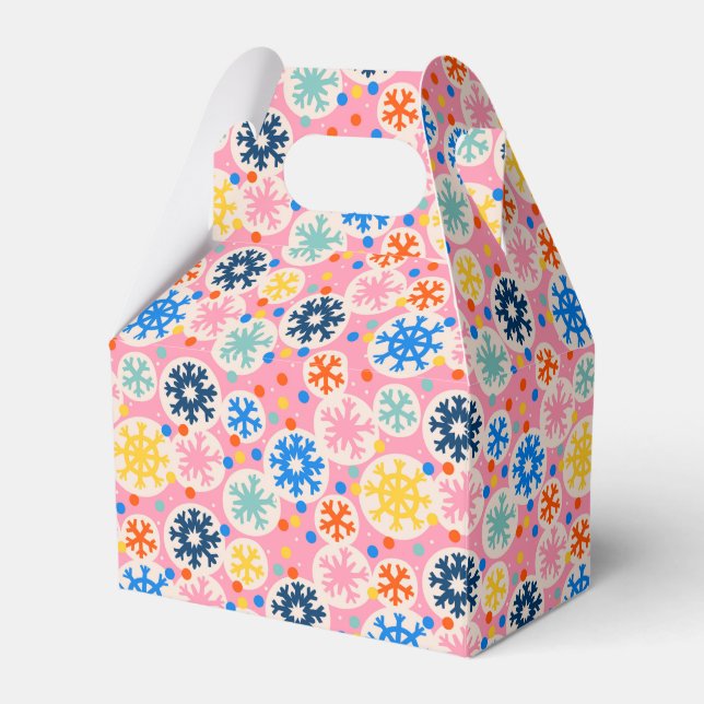 Färglöst Snöflingor på Rosa Helgdag Mönster Presentaskar (Framsidan Sidan)