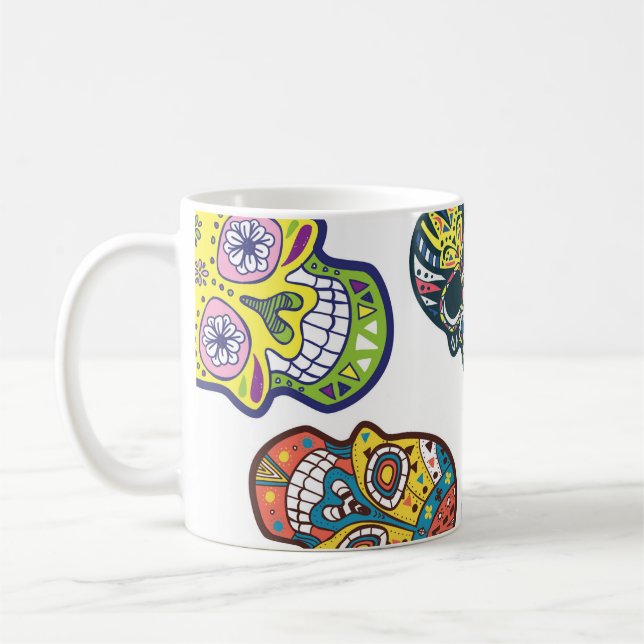 Färglöst sockerskalle: intrikat mönster. kaffemugg (Vänster)