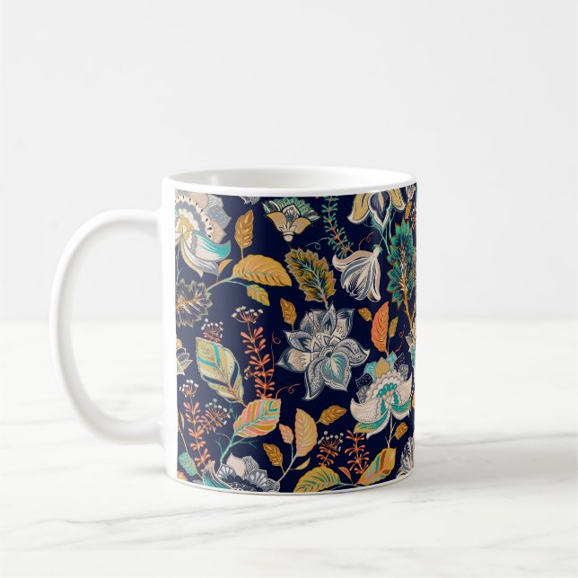 Färglöst, sömlöst mönster. Blommigtens bakgrund. F Kaffemugg (Vänster)
