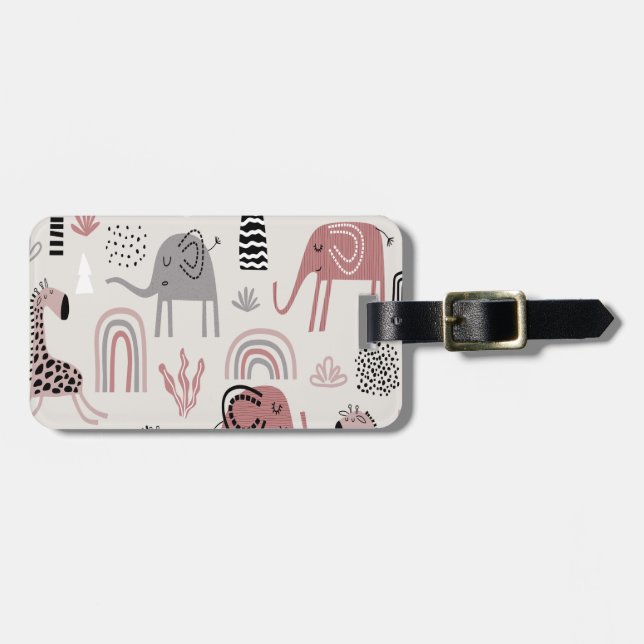 Färglöst, sömlöst mönster med söta elefanter och bagagebricka (Horisontell Framsida)