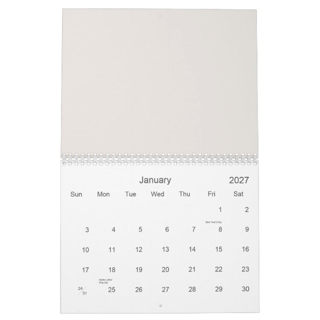 Färglöst, sömlöst mönster med söta elefanter och kalender (Jan 2027)