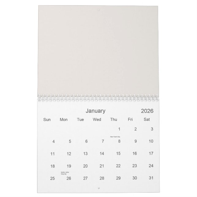 Färglöst, sömlöst mönster med söta elefanter och kalender (Jan 2026)