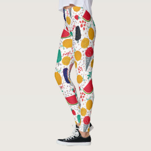 Färglöst sommarkollage av mat och blommor leggings