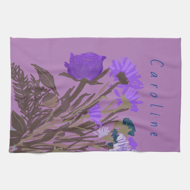 Färglöst Söt Vår blommor + Anpassat namn Kökshandduk (Horisontell)