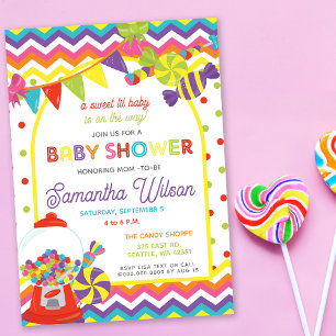 Färglöst sötad Roligt Kandy Theme Baby Shower Inbjudningar