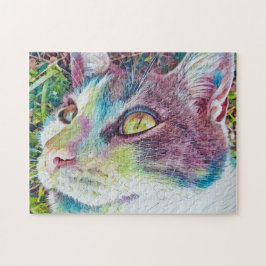 Färglöst sötat Ansikte Kat Art Puzzle Pussel