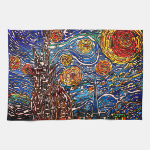 Färglöst Starry Natt Illustration Kitchen Towel Kökshandduk