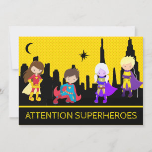 *~* Färglöst SUPERHEROS Barns födelsedag Party Inbjudningar