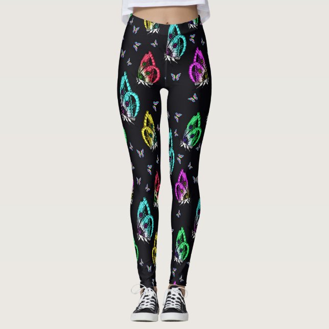 Färglöst svart fjäril Mönster-design Leggings (Framsida)