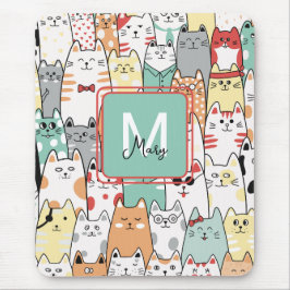 Färglöst Tecknad Kat Kattunge Namn Monogram Muscha Musmatta