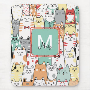 Färglöst Tecknad Kat Kattunge Namn Monogram Muscha Musmatta