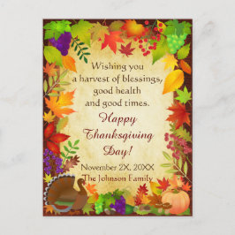 Färglöst Thanksgiving Harvest Vykort