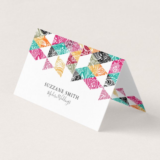 Färglöst triangelfärgat vitt paisleöverlägg visitkort (Framsida)