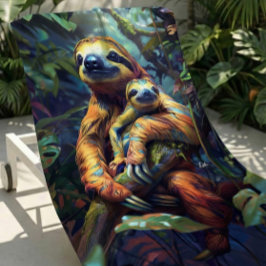 Färglöst Tropical Sloth & Baby Beach Towel