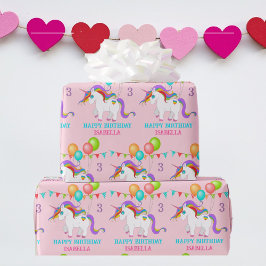 Färglöst Unicorn Birthday Personalize Namn & Age Presentpapper