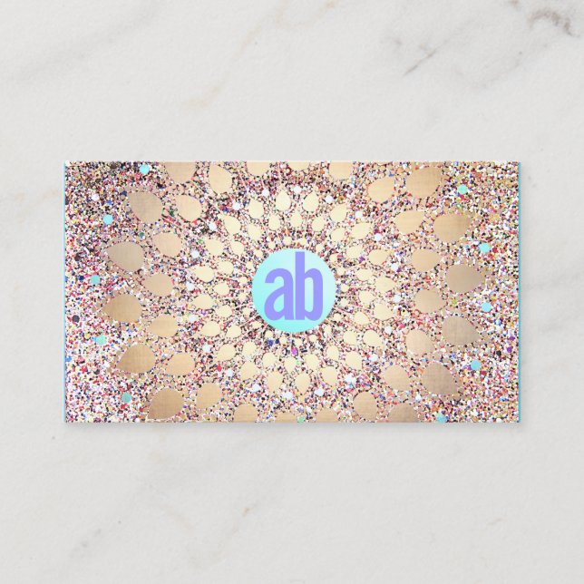 Färglöst, unikt Guld och festive Monogram Glitter Visitkort (Framsida)