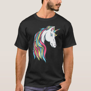 Färglöst, vackert regnbåge Unicorn Head Flowing Mo T Shirt