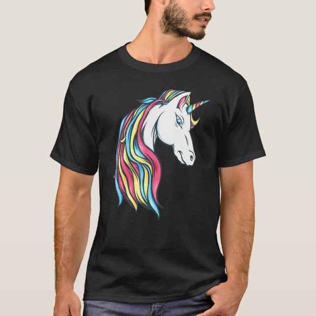 Färglöst, vackert regnbåge Unicorn Head Flowing Mo T Shirt (Framsida)