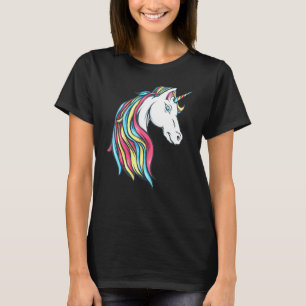 Färglöst, vackert regnbåge Unicorn Head Flowing Mo T Shirt