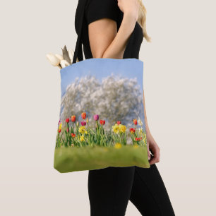 Färglöst Vår blommor med tulips och diffodils Tygkasse
