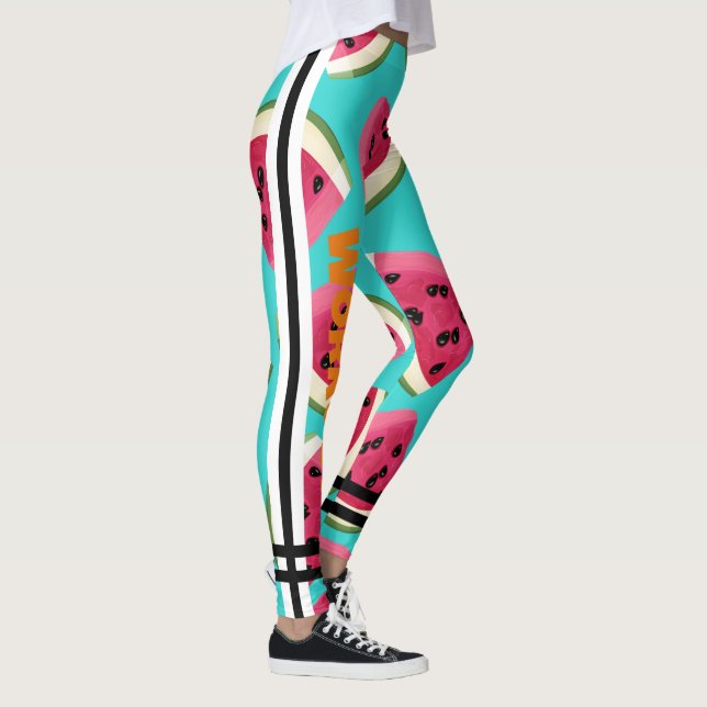 Färglöst vattenmelon l Blå svart text Leggings (Höger)