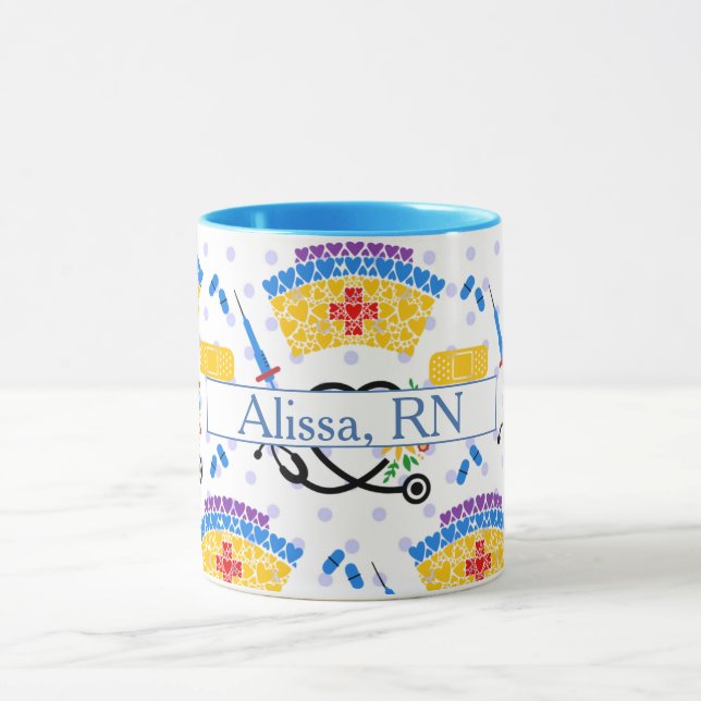 Färglöst Verktyg på blått Polka dots Mugg (Center)