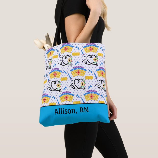 Färglöst Verktyg på blått Polka dots Tote Bag Tygkasse (Närbild)