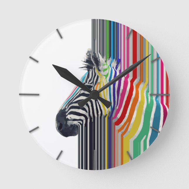 Färglöst Vibrant Rand Zebra-målning Rund Klocka (Framsida)