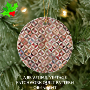 Färglöst Vintage Spool Patchwork Quilt Mönster Julgransprydnad Keramik
