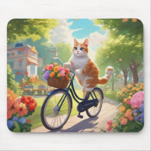 Färglöst vy med katt på musknapp för cykel musmatta