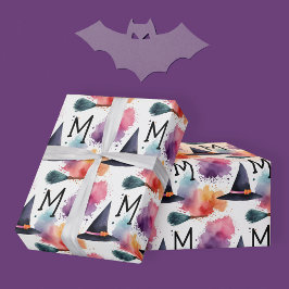 Färglöst Witch Hat Broomstick Halloween Watercolor Presentpapper