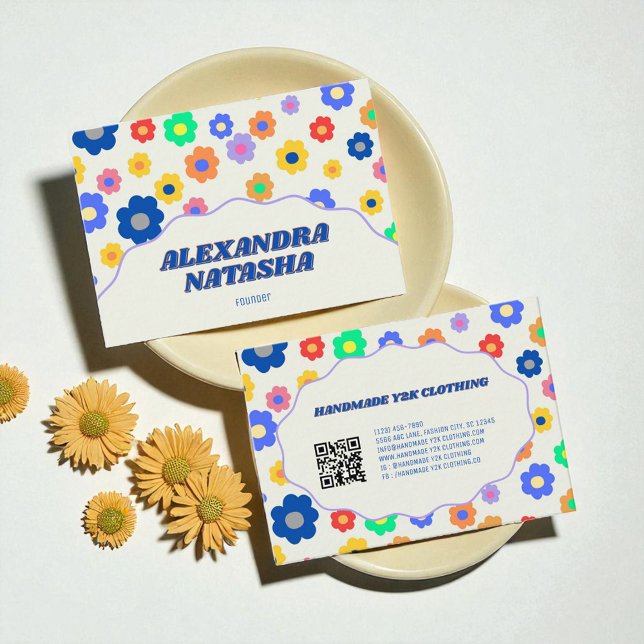 Färglöst Y2K Flower handgjord kläder Visitkort (Colorful Y2K Flower Handmade Clothing Business Card)