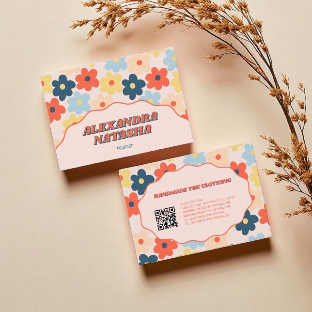 Färglöst Y2K Flower handgjord kläder Visitkort (Colorful Y2K Flower Handmade Clothing Business Card)