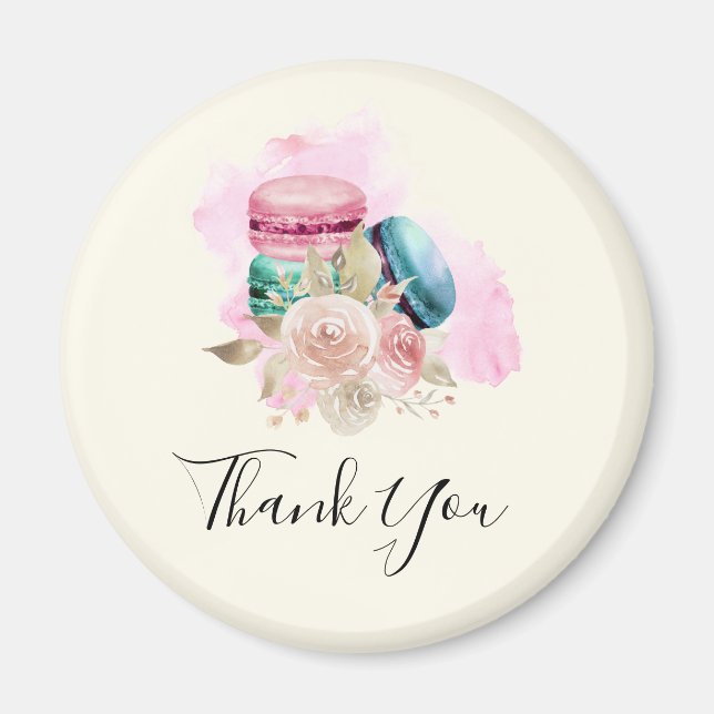 Färgmakaroner och blommor Tack med vattenfärg Magnet (Framsidan)