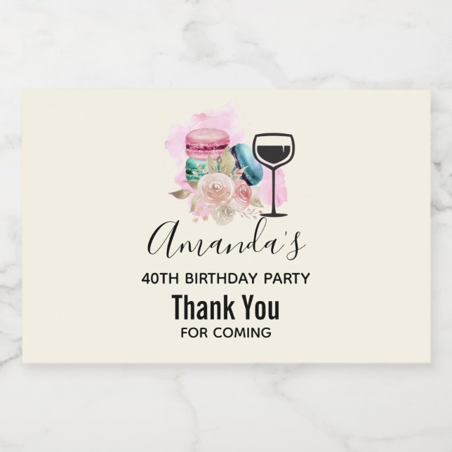 Färgmakaroner och blommor Vattenfärg (Enkel etikett)